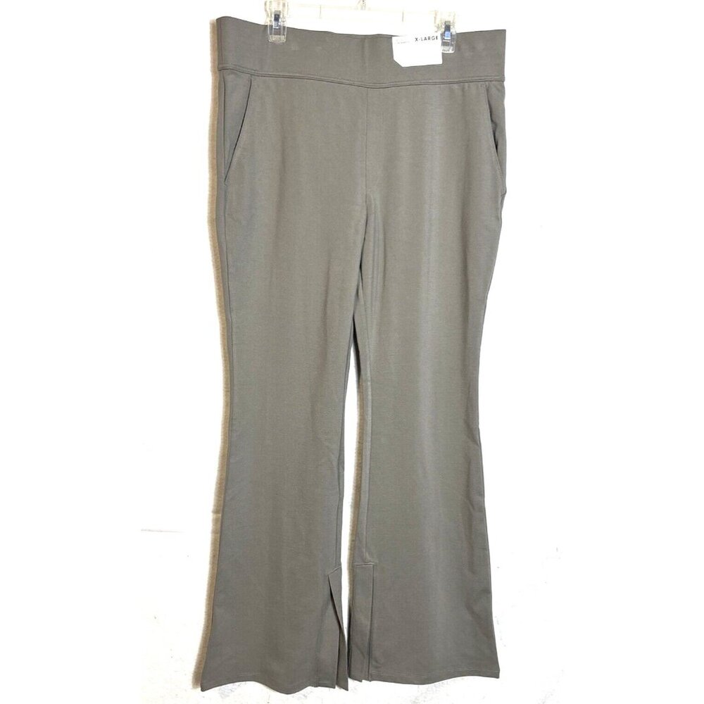 Womens Bellbottom Bootcut Knit Travel Pants Gray Flare Leg Vents Stretch XL Y2K